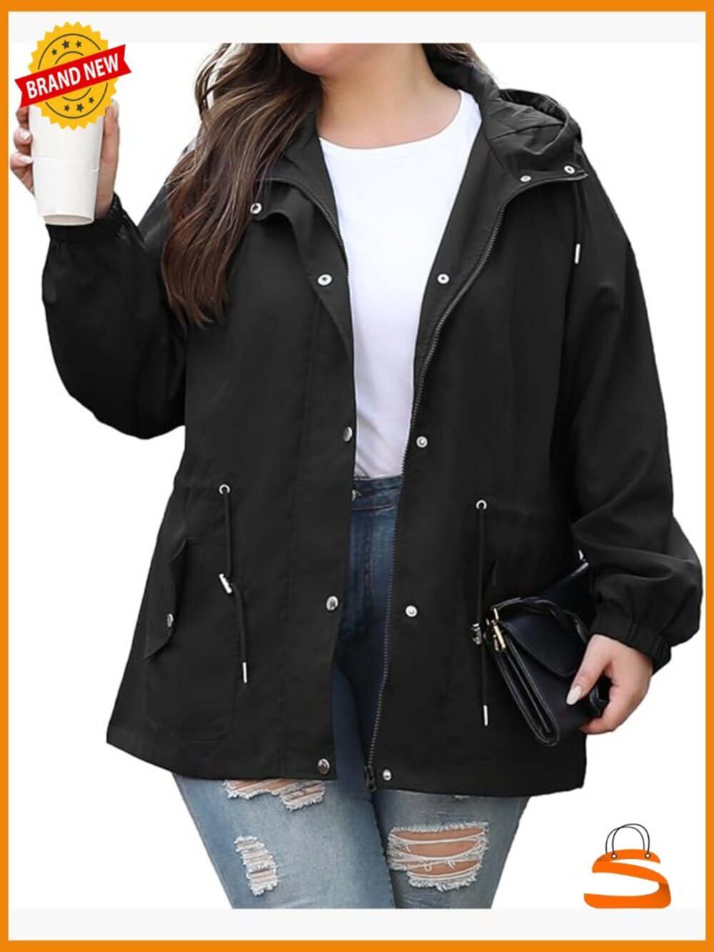 XL-5XL Plus Size Rain Jacket Lightweight Waterproof Hooded Windbreaker Outdoor